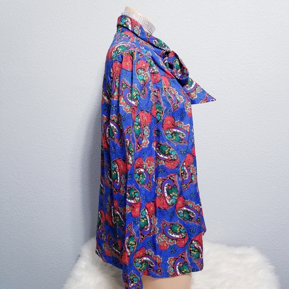 Vintage NEW Women's 70's 80's secretary bow office print shirt top blouse 16 - Picture 8 of 8